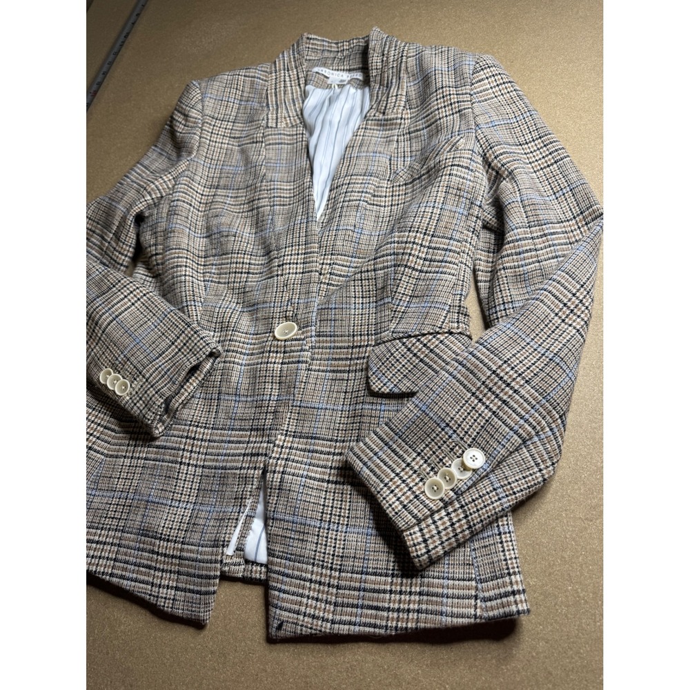 Veronica Beard Plaid Single Button Blazer Brown Blue Tan Size 6